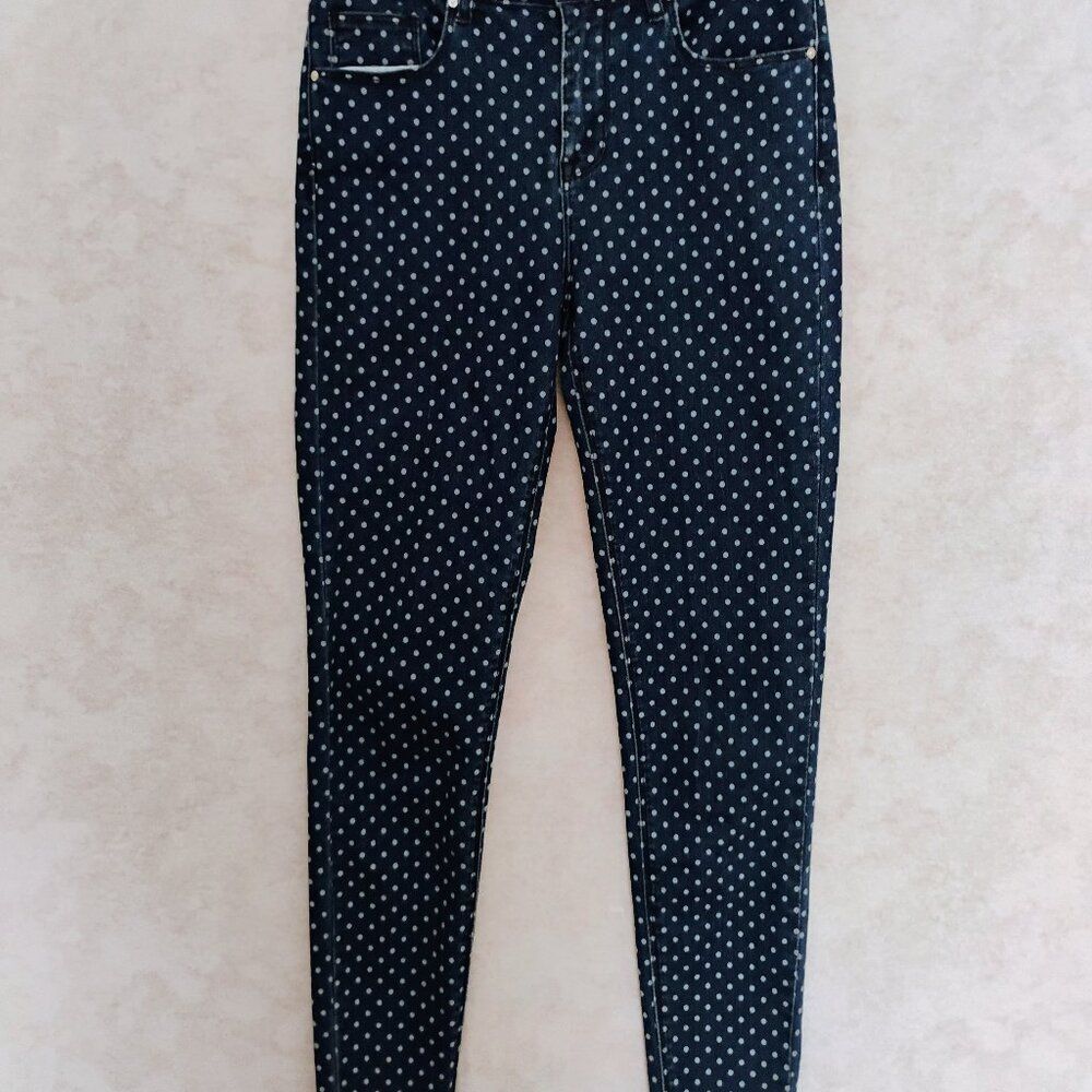 Almost Famous Navy Polka Dot Denim High Rise Skinny Jeans Size 3